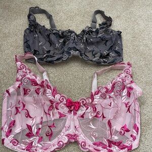 Soma Gray and Pink Embroidered Lace Bras